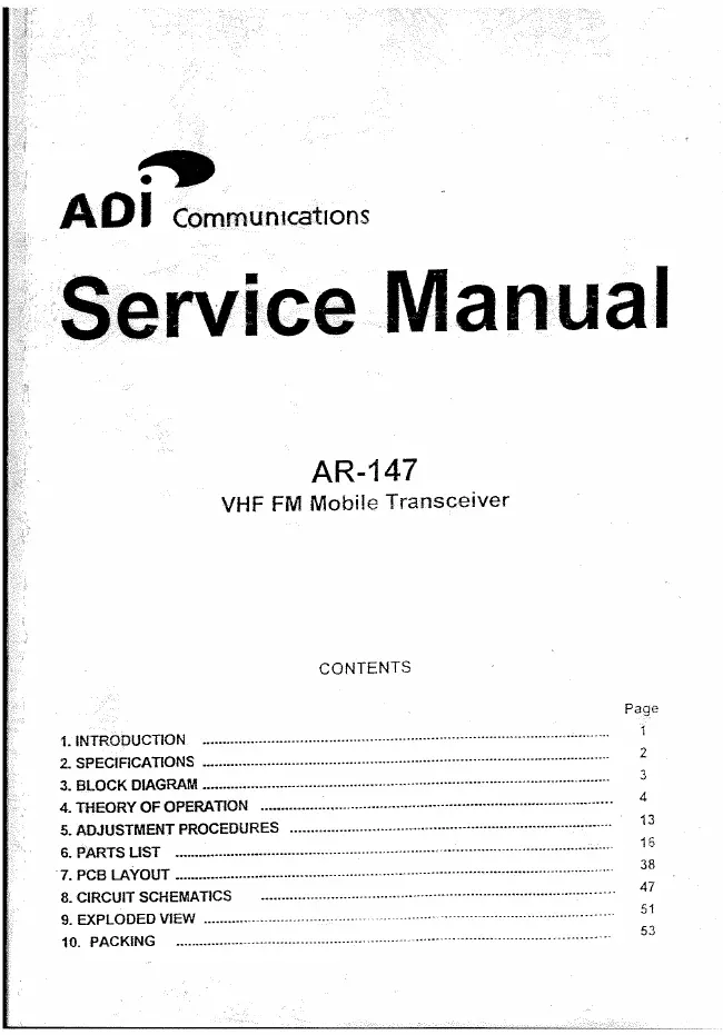 Service Manual ADI AR-147