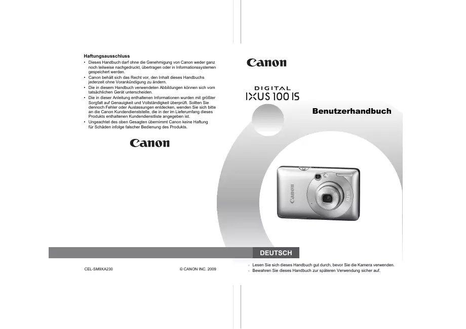 User Manual Canon Ixus 100 IS