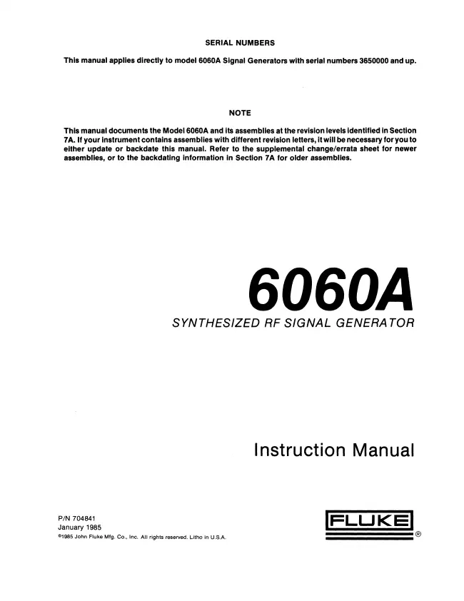 Fluke -- 6060A -- Download your lost manuals for free