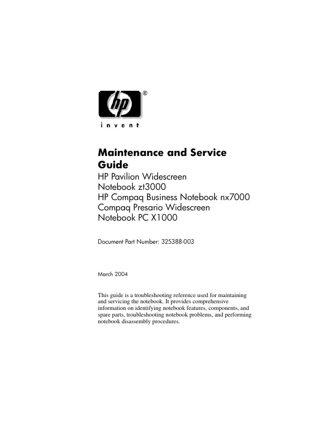 Service Manual HewlettPackard Compaq nx7000