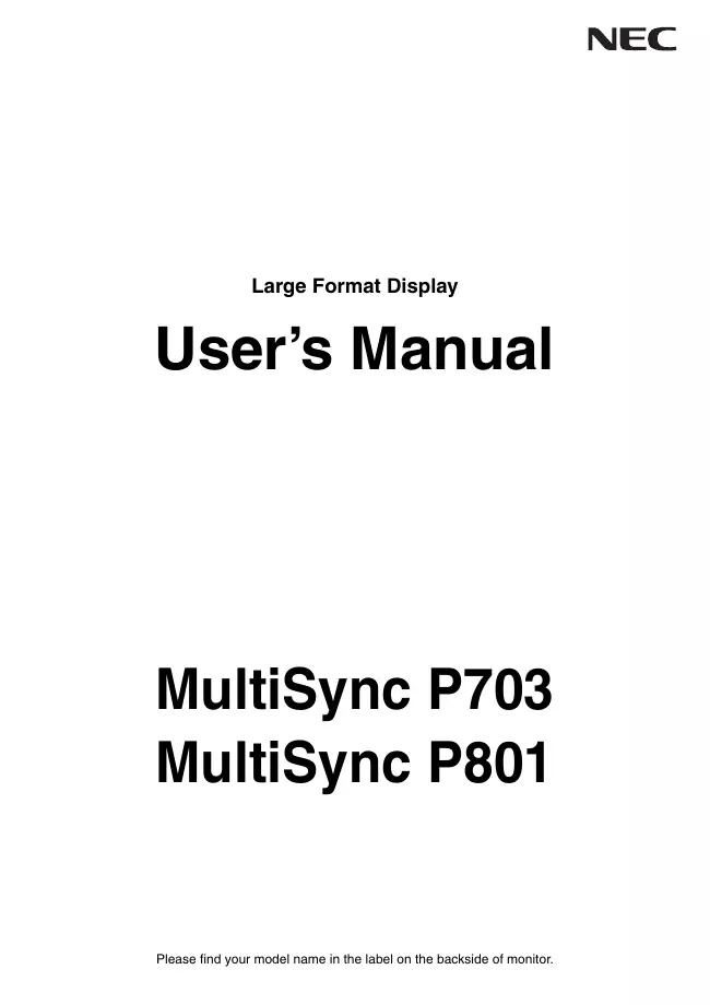 User Manual NEC MultiSync P703