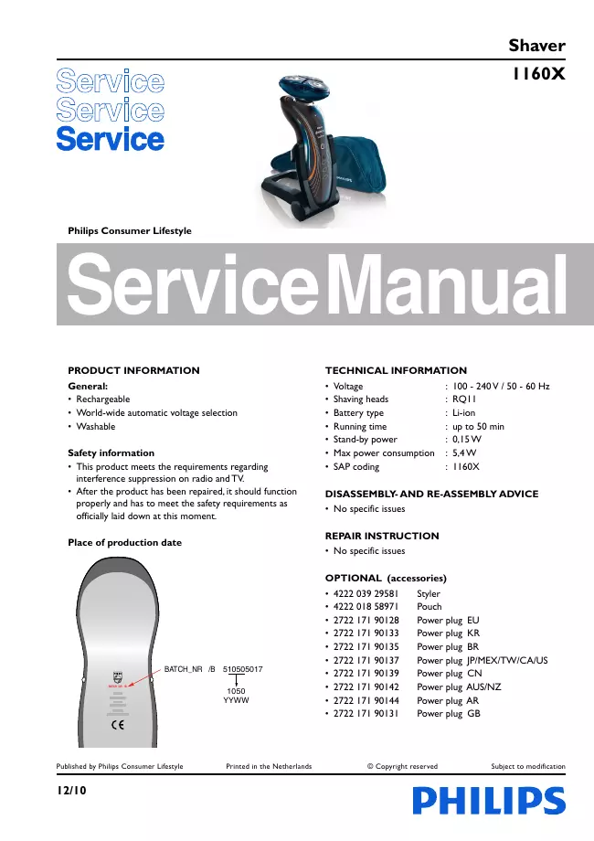 Service Manual Philips 1160X