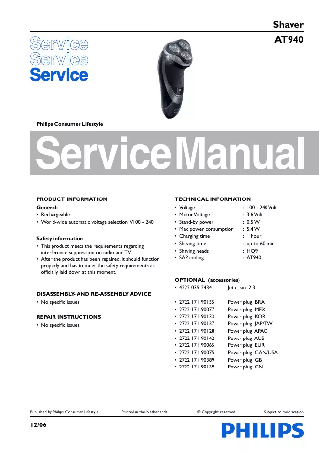 Service Manual Philips AT940