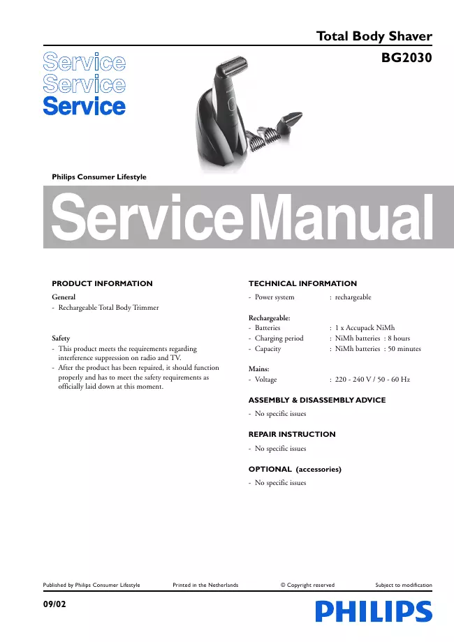 Service Manual Philips BG2030