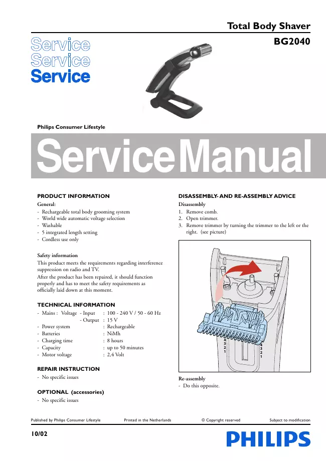 Service Manual Philips BG2040