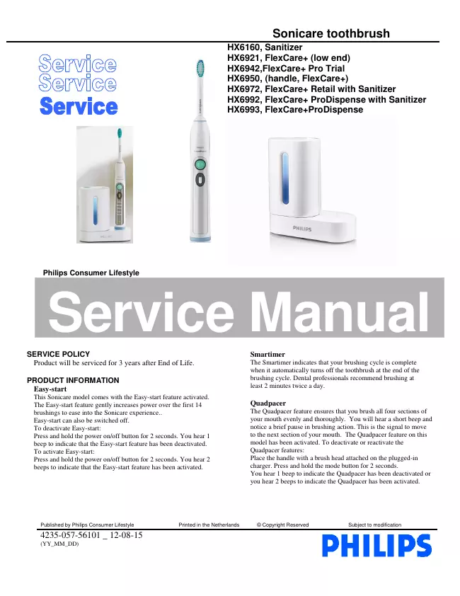 Service Manual Philips HX6921 FlexCare+ (low end)