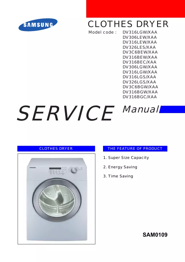 Service Manual Samsung DV3C6BGW/XAA