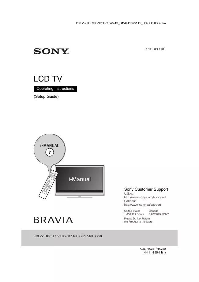 User Manual Sony KDL-46HX750