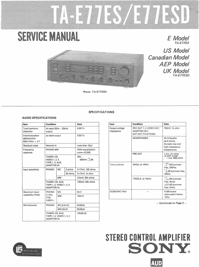 Service Manual Sony TA-E77ES