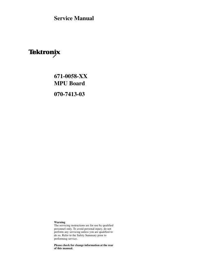 Service Manual Tektronix 671-0058-XX